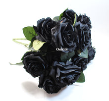 Load image into Gallery viewer, Black Rose Bouquet Silk Flower 10 Heads Bush