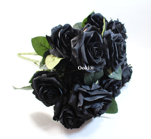 Black Rose Bouquet Silk Flower 10 Heads Bush