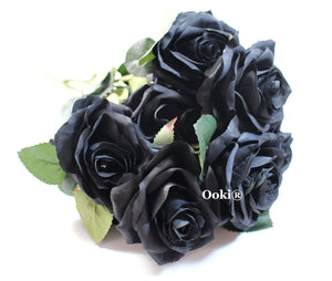 Black Rose Bouquet Silk Flower 10 Heads Bush