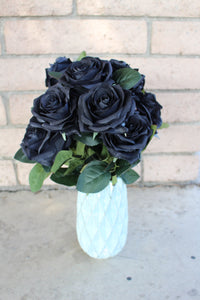 Black Rose Bouquet Silk Flower 10 Heads Bush