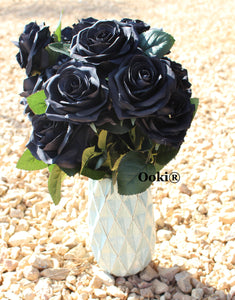 Black Rose Bouquet Silk Flower 10 Heads Bush