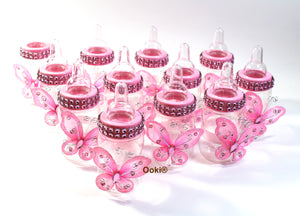 12 Pink Butterfly Baby Bottle Fillable