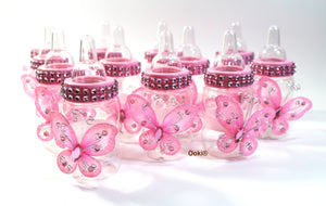 12 Pink Butterfly Baby Bottle Fillable