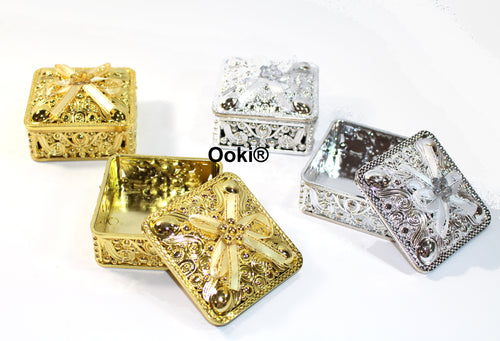 12 Elegant Rhinestone Bow Gold or Silver Trinket Box