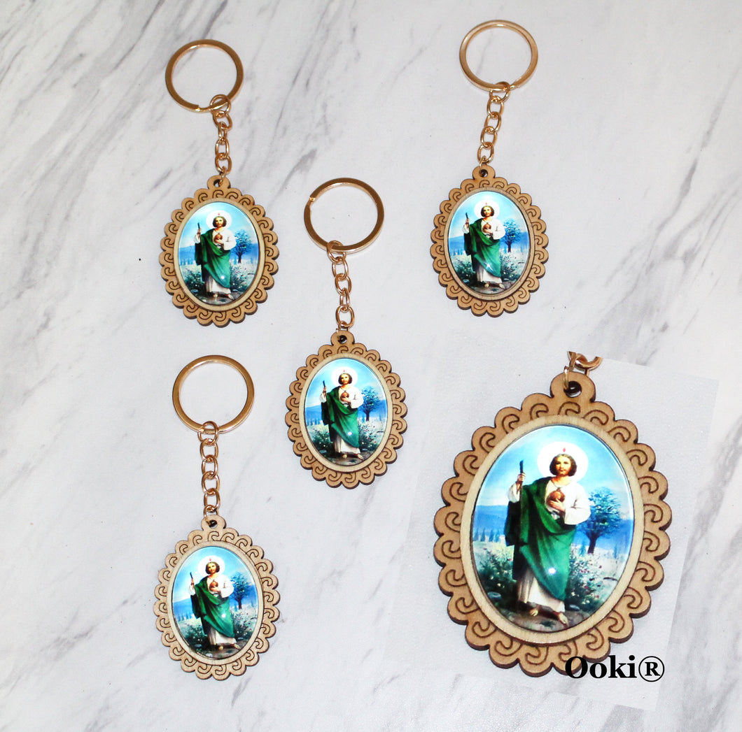 12 Saint Jude Wood Dome Keychain