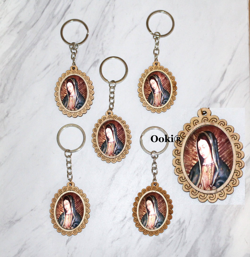 12 Lady Guadalupe Pray Wood Dome Keychain