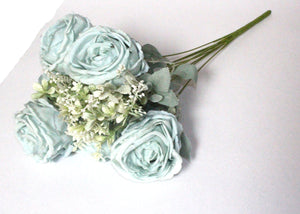 Light Mint 6 Head Silk Rose Open Cabbage