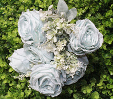 Load image into Gallery viewer, Light Mint 6 Head Silk Rose Open Cabbage