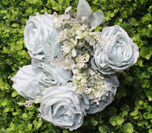 Light Mint 6 Head Silk Rose Open Cabbage