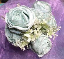 Load image into Gallery viewer, Light Mint 6 Head Silk Rose Open Cabbage