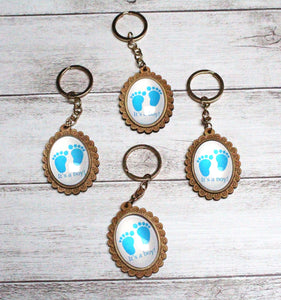 12 Baby Footprints  Wood 2D Dome Keychain