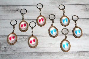 12 Baby Footprints  Wood 2D Dome Keychain