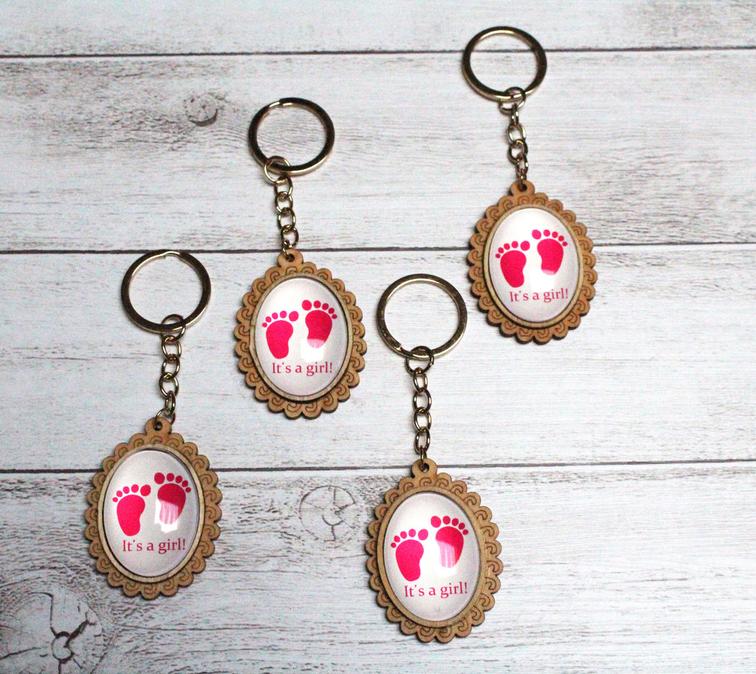 12 Baby Footprints  Wood 2D Dome Keychain