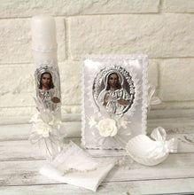 Load image into Gallery viewer, Jesus Foil 5pc Baptism Candle Set Favors Girl Boy