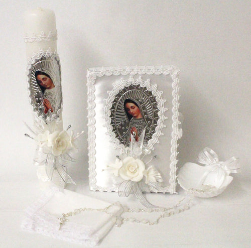 Guadalupe Foil 5pc Baptism Candle Set Favors Girl Boy