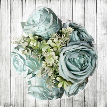 Load image into Gallery viewer, Light Mint 6 Head Silk Rose Open Cabbage