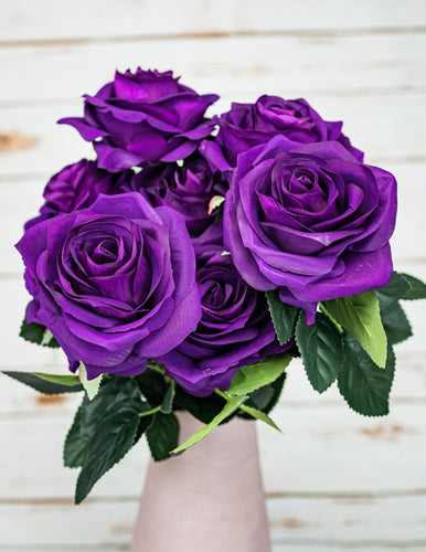 Lilac Purple Rose Bouquet Artificial Silk Flower 10 Heads