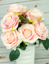 Load image into Gallery viewer, Pink Yellow Victorian Rose Bouquet Silk Flower 10 Heads Bush