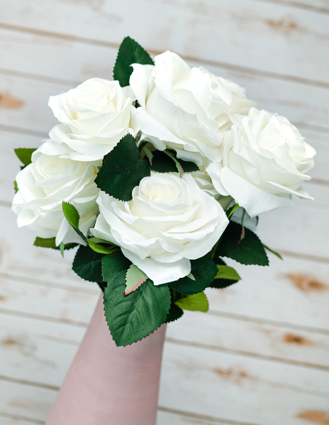 White Rose Bouquet Silk Flower 10 Heads Bush